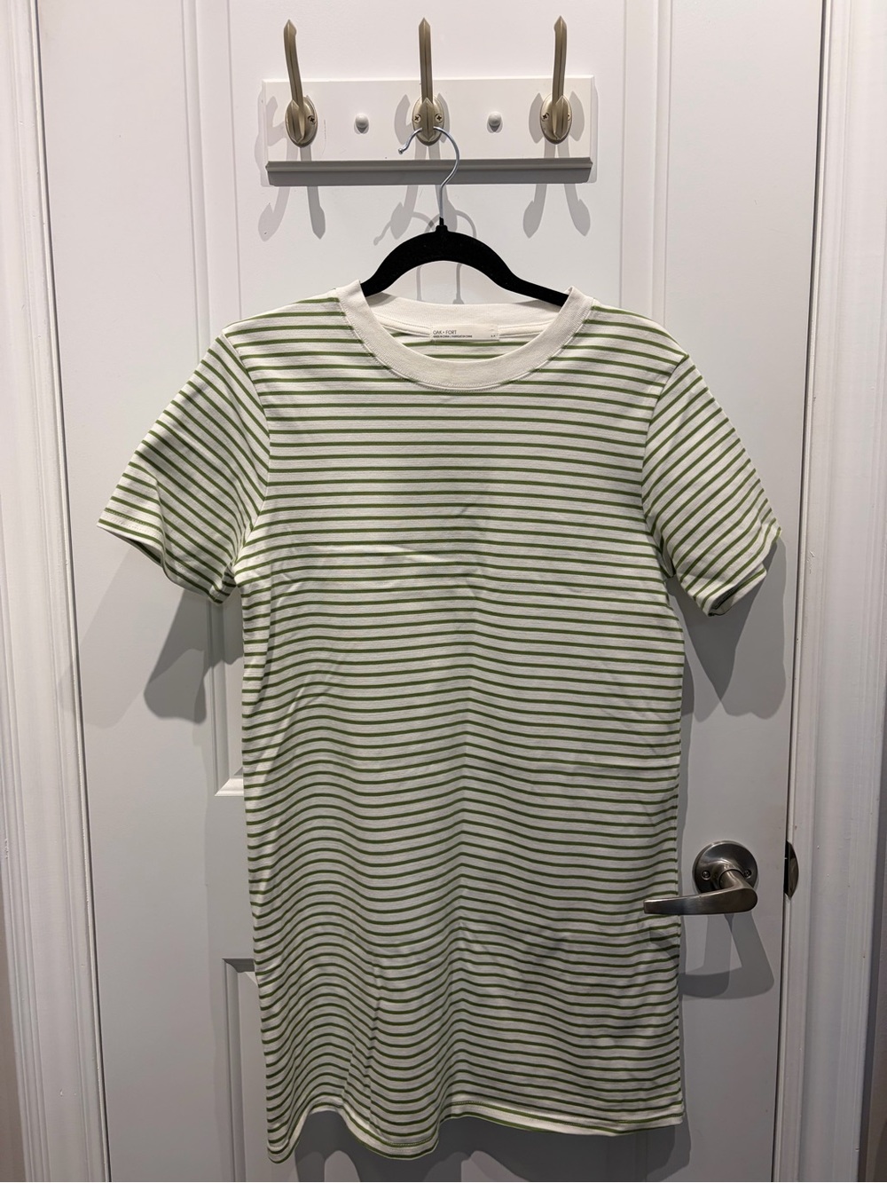 OAK + FORT Green and White Striped Crewneck Dress, SIZE SMALL